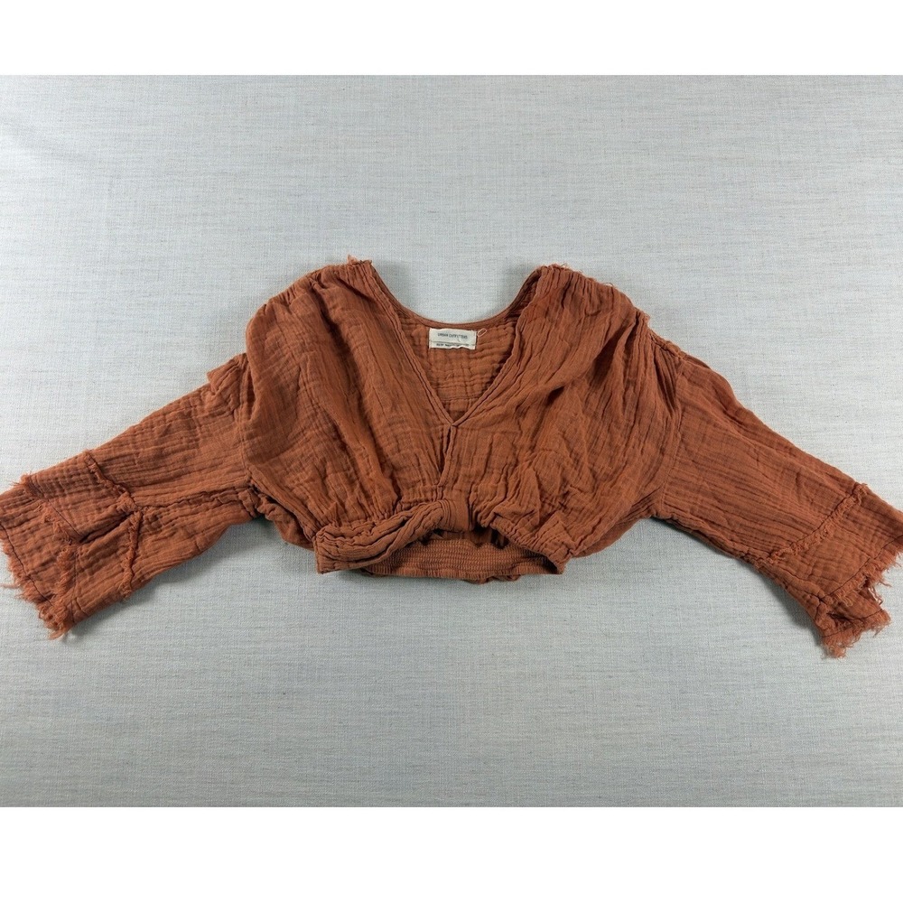 Urban Outfitters Womens XS Terracotta Gauze Knot Front Crop Top Smocked Boho